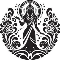The goddess of india in a round pattern vector