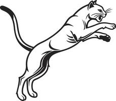 A black and white drawing of a cat jumping vector