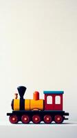 Colorful Vintage Toy Train on Minimalist Background with Soft Lighting and Clean Design photo