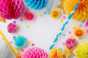 Bright and cheerful celebration setup with colorful party photo
