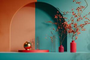 Modern Minimalist Interior with Vibrant Color Palette photo