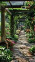 Beautiful Garden Pathway with Stone Walkway photo