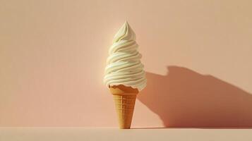 Minimalist Soft Serve Ice Cream Cone Against a Pastel Pink Background photo