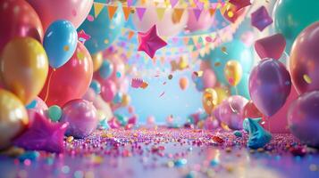 A colorful room filled with balloons and confetti photo