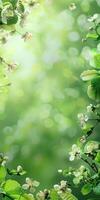 Lush Greenery and Blossoms with Sunlit Bokeh Background for Nature and Spring-Themed Designs photo