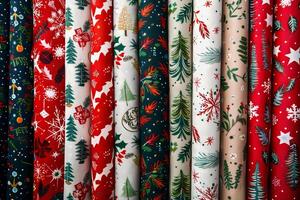 A row of Christmas fabric with trees and snow photo