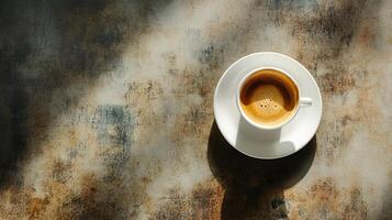 Overhead View of Freshly Brewed Espresso in White Cup photo