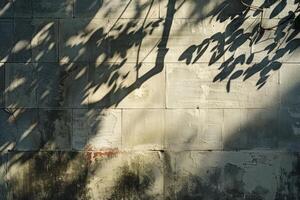 Sunlit Shadows of Leaves on a Textured Concrete Wall photo