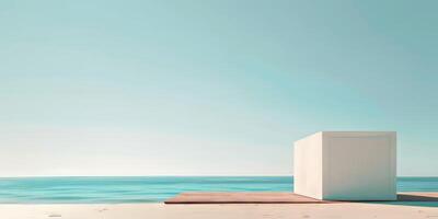 A white building is on the beach photo