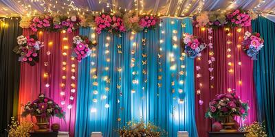 Festive backdrop adorned with colorful decorations photo