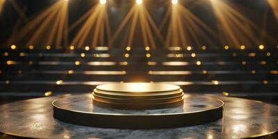 High-quality photograph featuring an award podium with space for personalized text or logos. photo