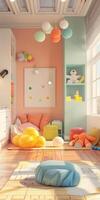 Kids' room with large, blank backgrounds. photo