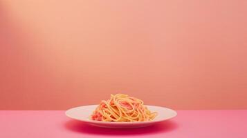 Minimalist dinner scene with a single plate of spaghetti photo