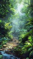 Rainforest scene with clear area. photo