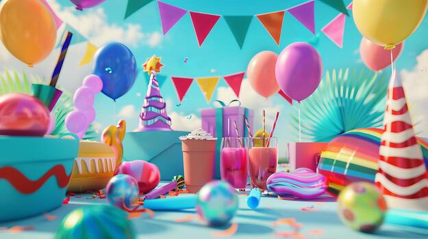 A colorful party scene with balloons photo
