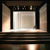 Modern Minimalist Stage Design with Single Chair and Dramatic Lighting photo