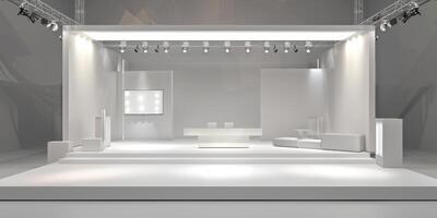 Versatile display stage layout on a white backdrop photo