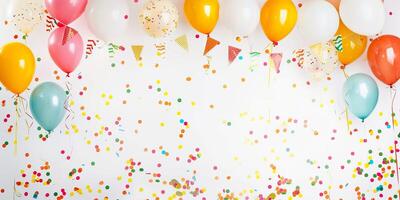 A colorful background with many balloons and confetti photo