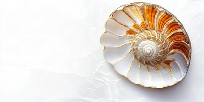 Close-Up of a Beautifully Textured Seashell on a White Background photo