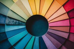 Vibrant Color Wheel Display with Multicolored Wooden Panels photo
