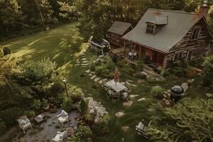 A house with a large yard and a patio photo