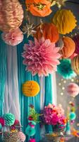 Festive backdrop adorned with vibrant decorations photo