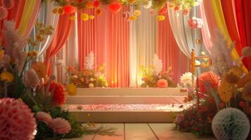 Festive display stage embellished with colorful decoration photo