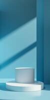 A minimalist composition featuring geometric shapes in a blue setting photo