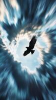 Majestic Silhouette of a Bird Soaring Through a Dramatic Sky photo
