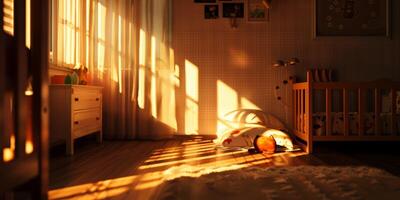 Silhouette of a children's room with cozy, gentle shadows. photo