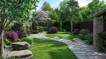 Beautifully Landscaped Garden with Stone Pathway photo