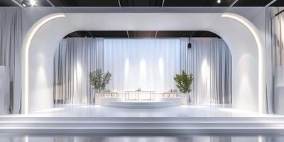 Modern Minimalist Stage Design with Elegant White Arches and Curtains photo