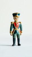 Vintage Toy Soldier Figurine in Classic Uniform with Green and Red Details on a Light Background photo