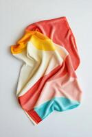 Colorful Striped Blanket on White Background Showcasing Vibrant Textile Patterns and Cozy Home Decor photo