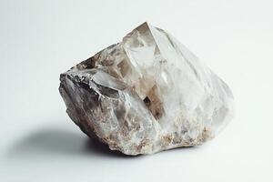 Stunning Close-Up of a Raw Quartz Crystal on a Minimalist White Background photo