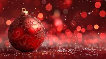 A red christmas ornament with a gold chain photo
