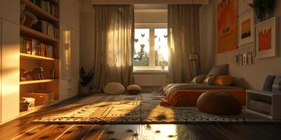 Child's room in silhouette with a cozy vibe. photo
