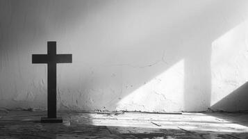 Clean copy space with a silhouette of a cross photo