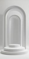 Neutral white backdrop accentuates the elegance and significance of the award podium photo