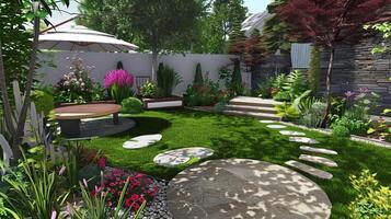 Beautiful Modern Garden with Lush Greenery photo