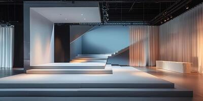 Modern Minimalist Interior with Geometric Staircase photo