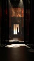 Dramatic Stage Lighting with Abstract Shadows and Modern Design Elements photo