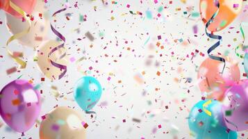 Colorful Balloons and Confetti Celebration Background with Vibrant Party photo