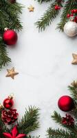 Festive Christmas Background with Red Ornaments photo
