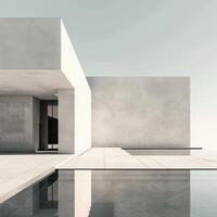 Minimalist Modern Architecture with Clean Lines and Reflective Water Surface photo
