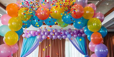 Decorative party setup featuring balloons photo