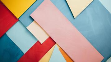 Abstract Geometric Background with Colorful Overlapping Rectangles and Triangles in Pastel Tones photo