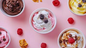 Colorful Assortment of Ice Cream Cups with Toppings photo