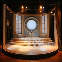 Elegant Theater Stage with Dramatic Lighting and Classic Decor photo
