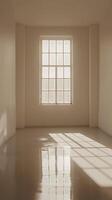 Sunlit Minimalist Room with Large Window Casting Geometric Shadow photo